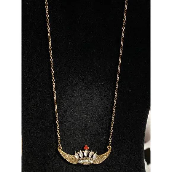 Vintage Gold-Tone Necklace With Crown Pendant & Rhinestones - Picture 2 of 4